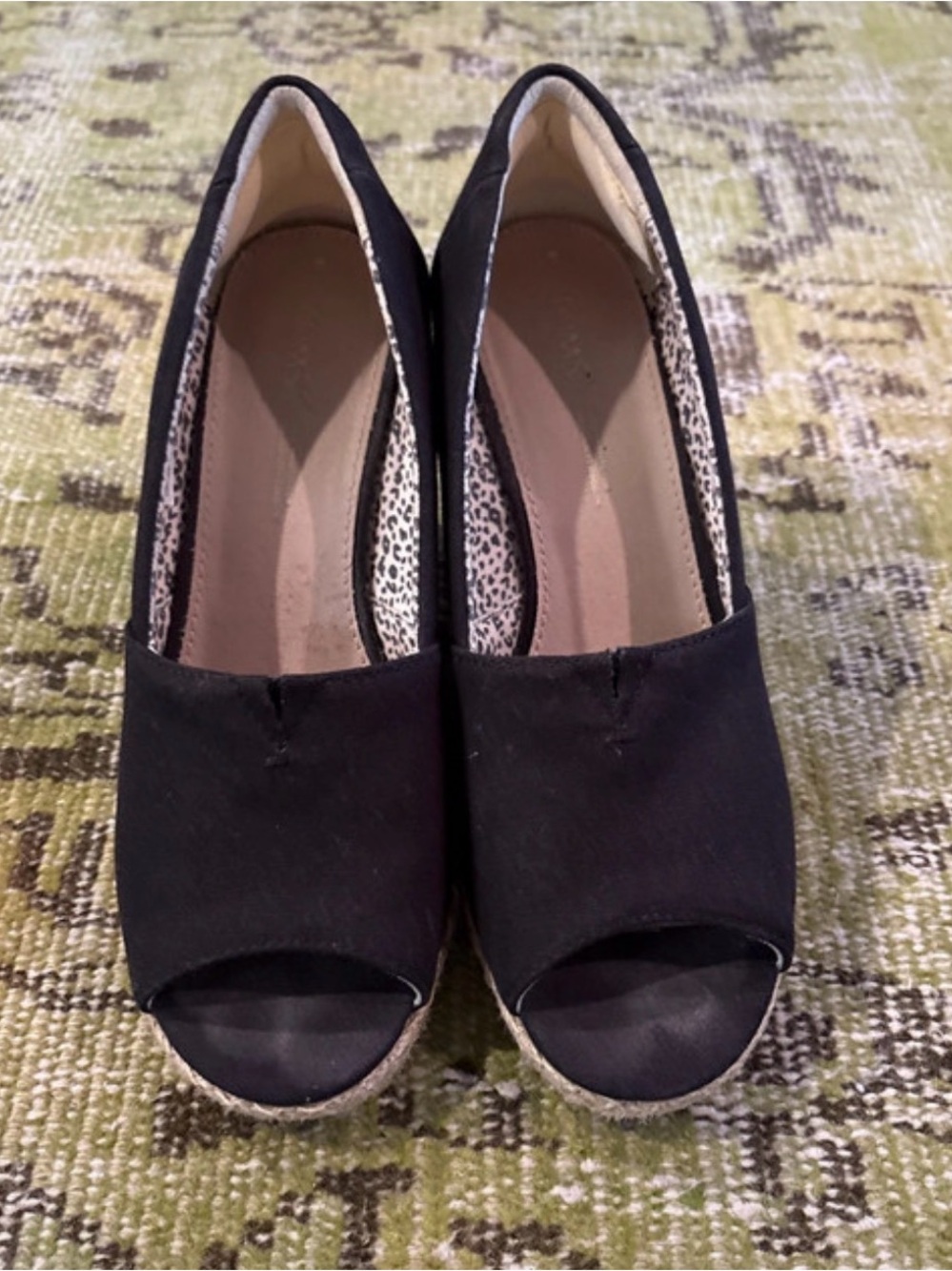 Toms Black Peep-Toe Wedge Heels - Classic Women's Dress Shoes